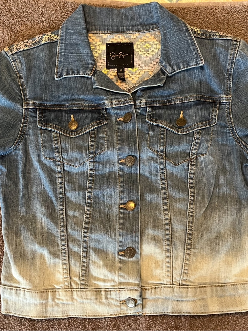 Jessica Simpson Boho
Ombre Bleached Denim Jacket Size Medium